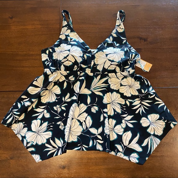 Over the Shoulder Tankini Top Black Floral - Picture 5 of 12
